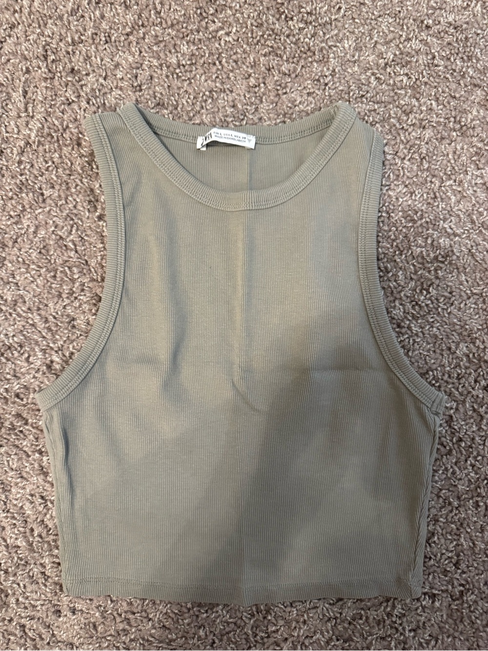 Zara Olive Ribbed Crop Tank